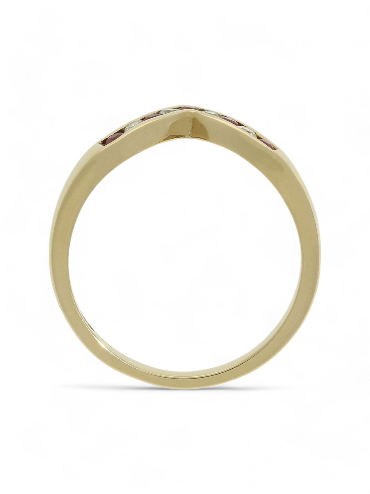 Ruby & Diamond Wishbone Half Eternity Ring in 9ct Yellow Gold