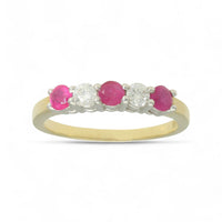 Ruby & Diamond Five Stone Ring in 9ct Yellow & White Gold