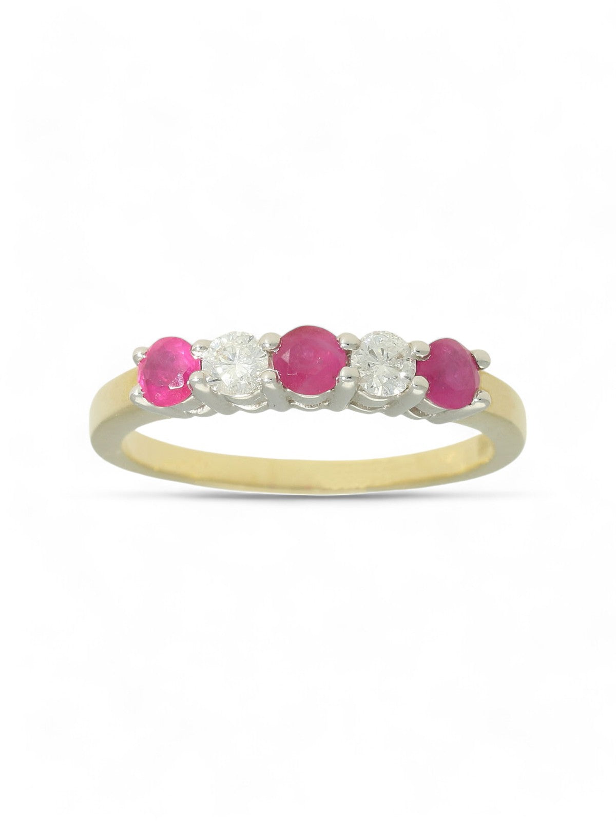 Ruby & Diamond Five Stone Ring in 9ct Yellow & White Gold