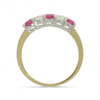 Ruby & Diamond Five Stone Ring in 9ct Yellow & White Gold