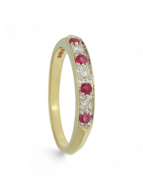 Ruby & Diamond Half Eternity Ring in 9ct Yellow Gold