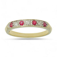 Ruby & Diamond Half Eternity Ring in 9ct Yellow Gold