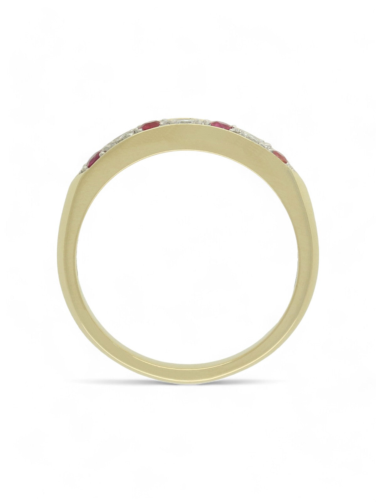 Ruby & Diamond Half Eternity Ring in 9ct Yellow Gold