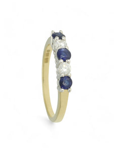 Sapphire & Diamond Five Stone Ring in 9ct Yellow & White Gold