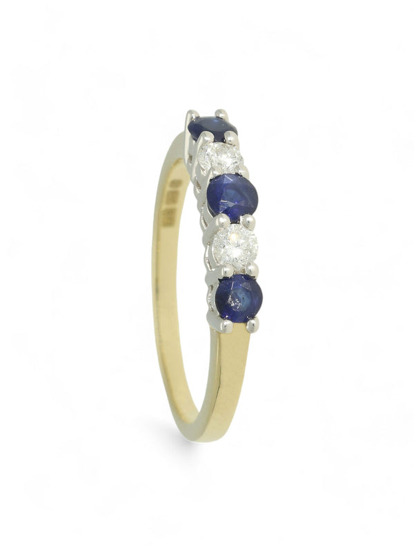 Sapphire & Diamond Five Stone Ring in 9ct Yellow & White Gold