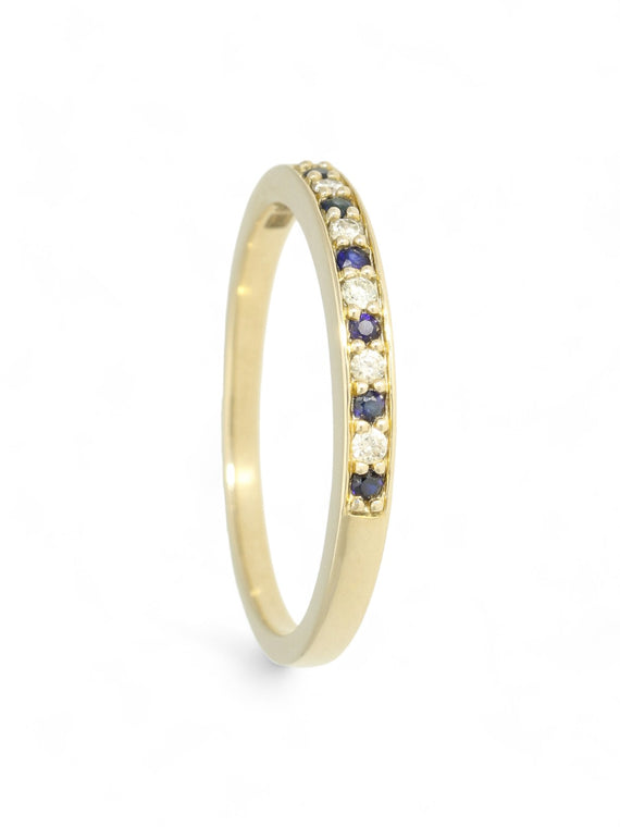 Sapphire & Diamond Half Eternity Ring in 9ct Yellow Gold