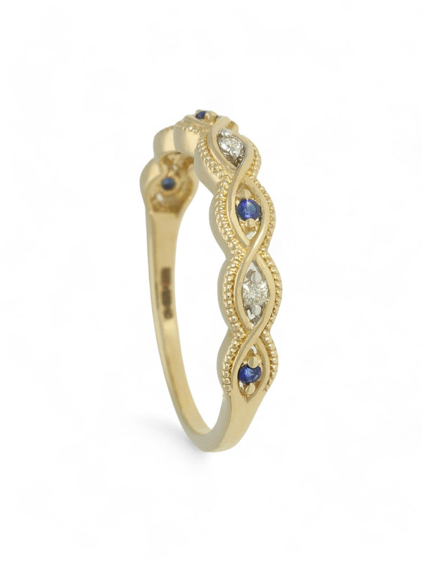 Sapphire & Diamond Fancy Eye Half Eternity Ring in 9ct Yellow Gold