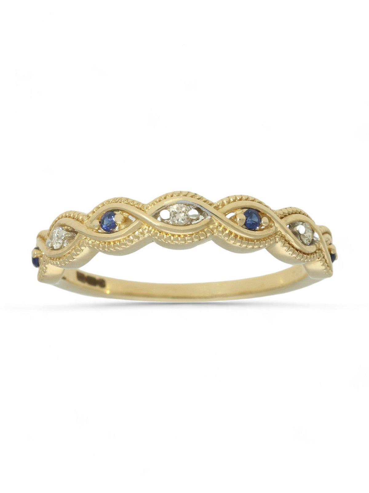 Sapphire & Diamond Fancy Eye Half Eternity Ring in 9ct Yellow Gold