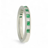 Emerald & Diamond Half Eternity Ring in Platinum