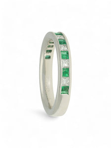 Emerald & Diamond Half Eternity Ring in Platinum