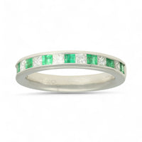 Emerald & Diamond Half Eternity Ring in Platinum