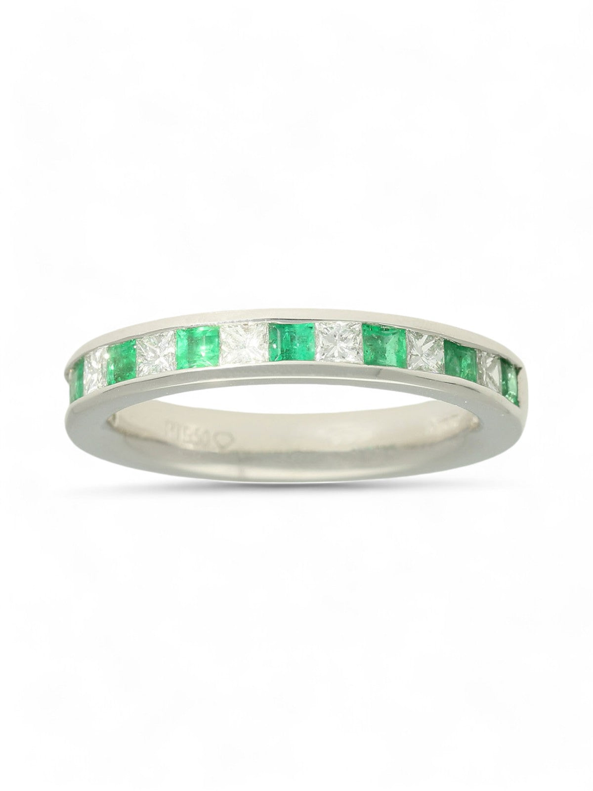 Emerald & Diamond Half Eternity Ring in Platinum