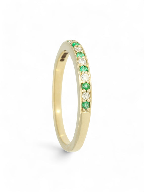 Emerald & Diamond Half Eternity Ring in 9ct Yellow Gold