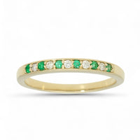 Emerald & Diamond Half Eternity Ring in 9ct Yellow Gold