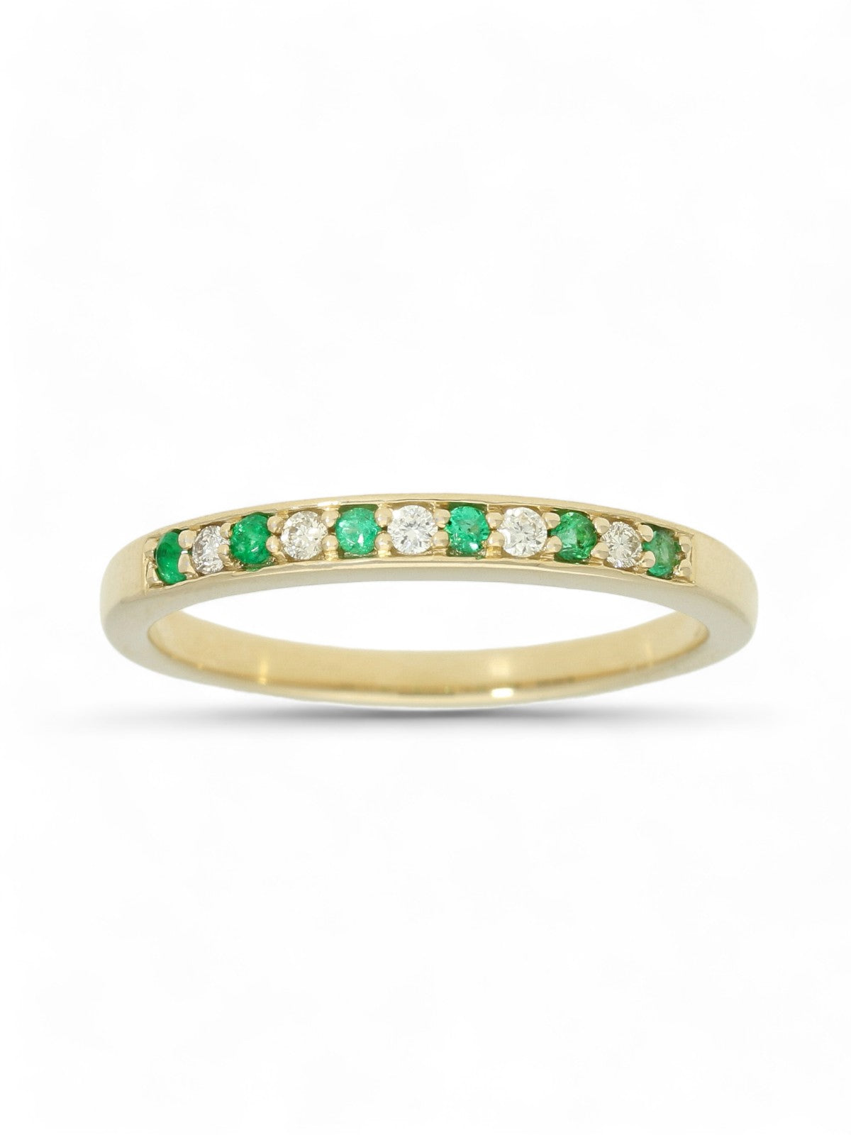 Emerald & Diamond Half Eternity Ring in 9ct Yellow Gold