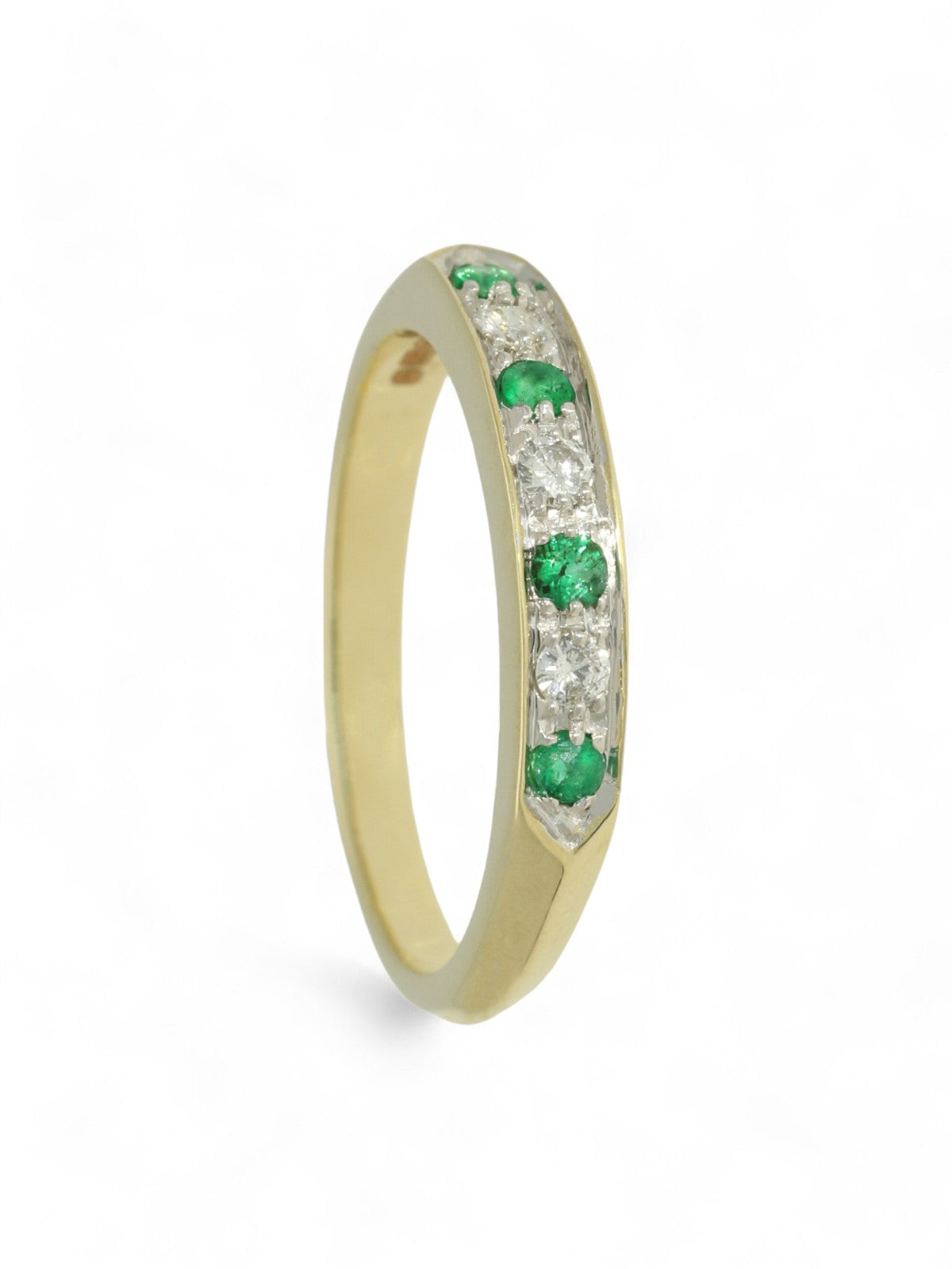 Emerald & Diamond Half Eternity Ring in 9ct Yellow Gold