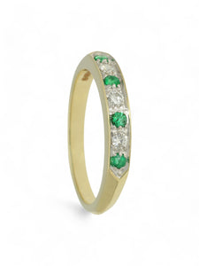 Emerald & Diamond Half Eternity Ring in 9ct Yellow Gold