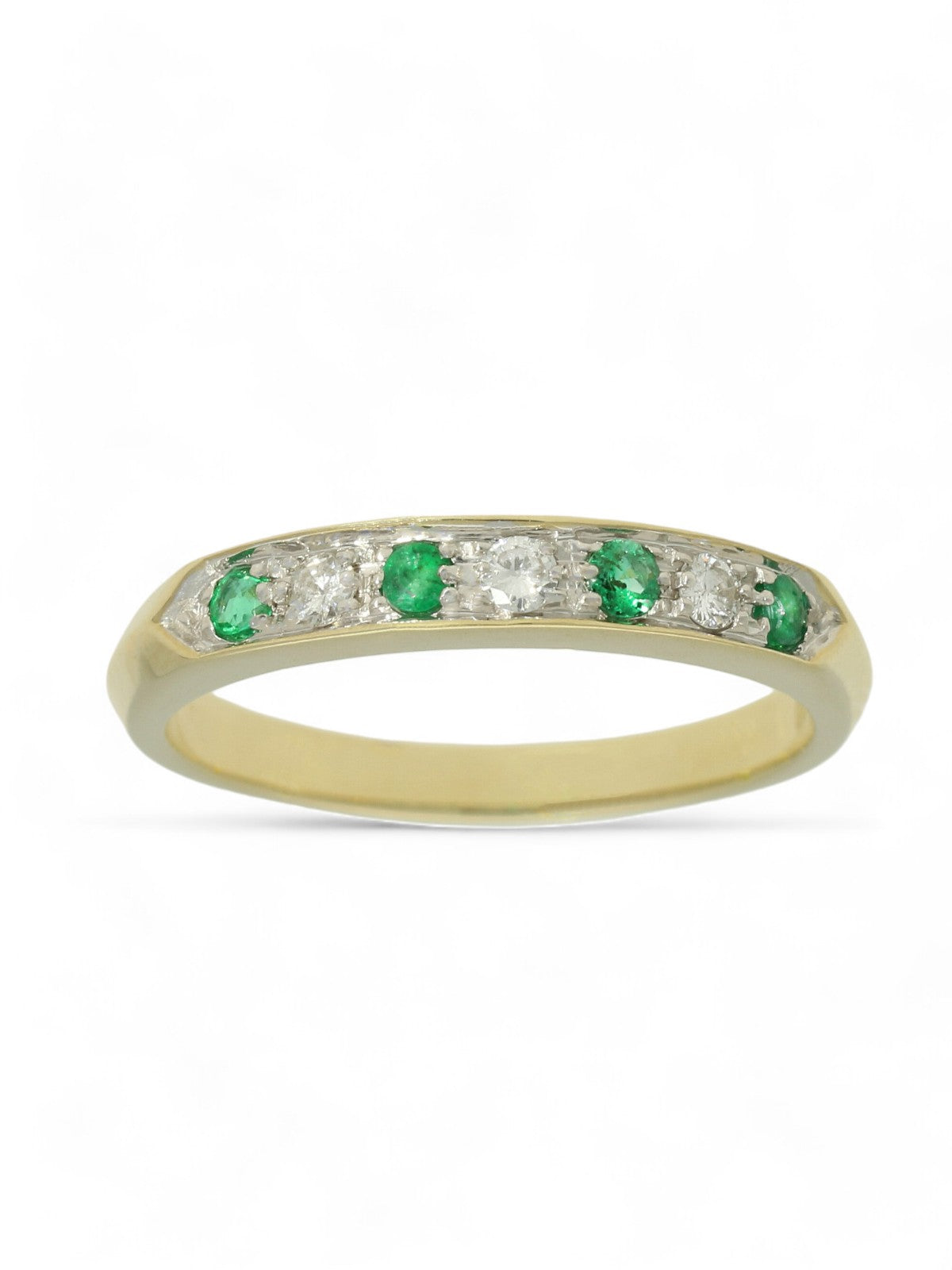 Emerald & Diamond Half Eternity Ring in 9ct Yellow Gold