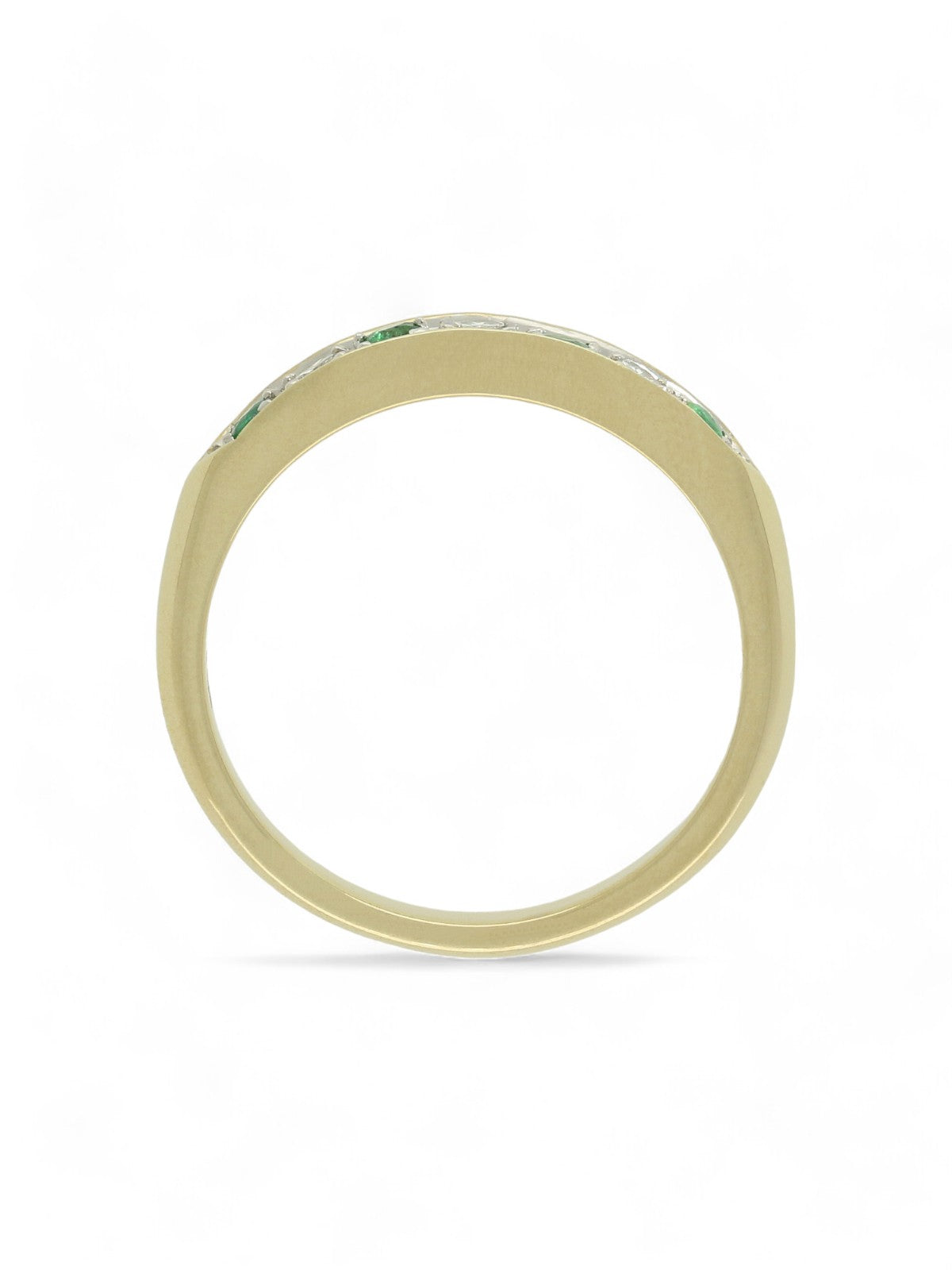 Emerald & Diamond Half Eternity Ring in 9ct Yellow Gold