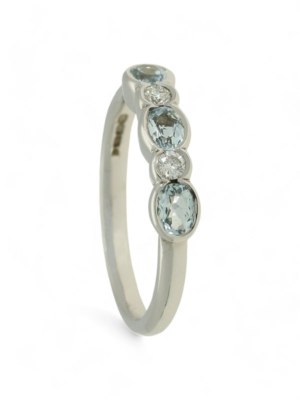 Blue Topaz and Diamond 5 Stone Bezel Set Half Eternity Ring in 9ct White Gold