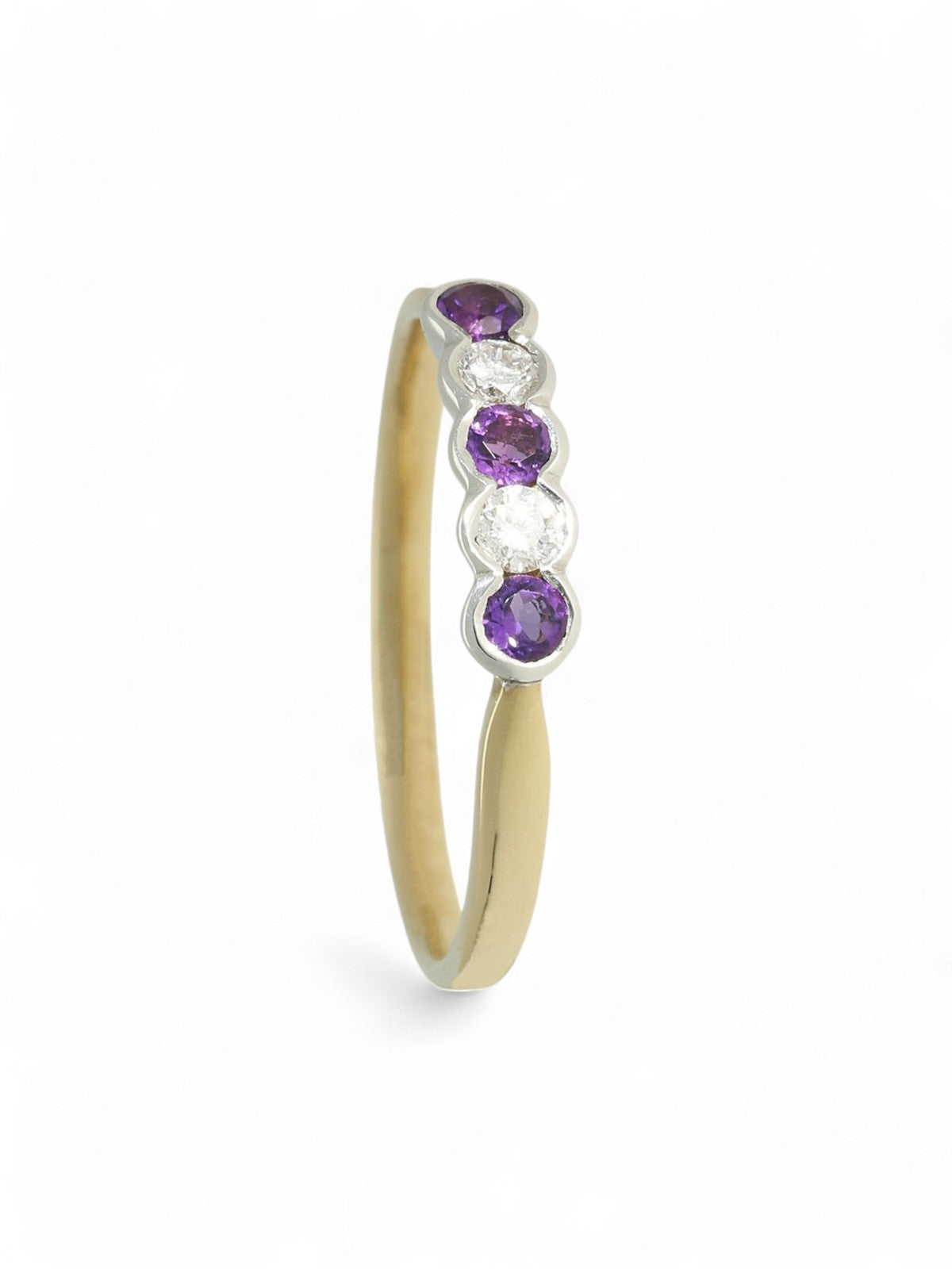 Amethyst & Diamond Five Stone Ring in 9ct Yellow & White Gold