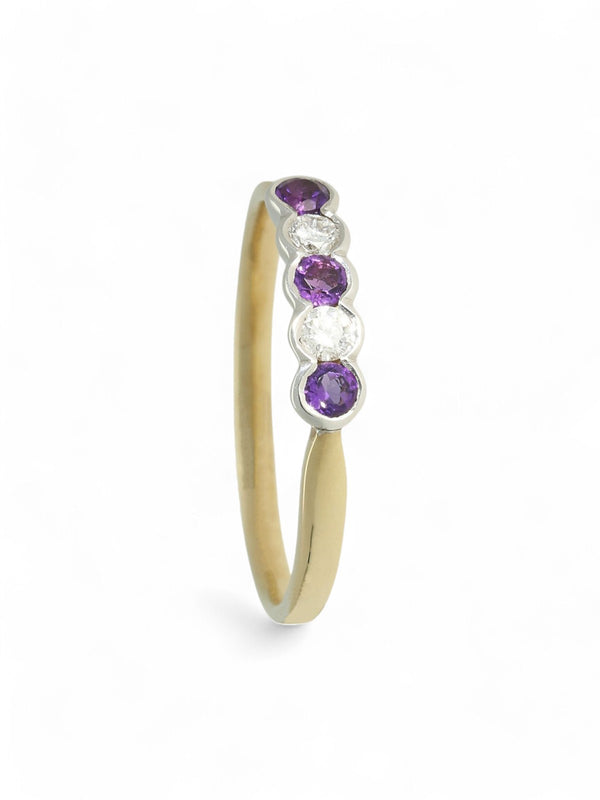 Amethyst & Diamond Five Stone Ring in 9ct Yellow & White Gold