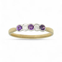 Amethyst & Diamond Five Stone Ring in 9ct Yellow & White Gold