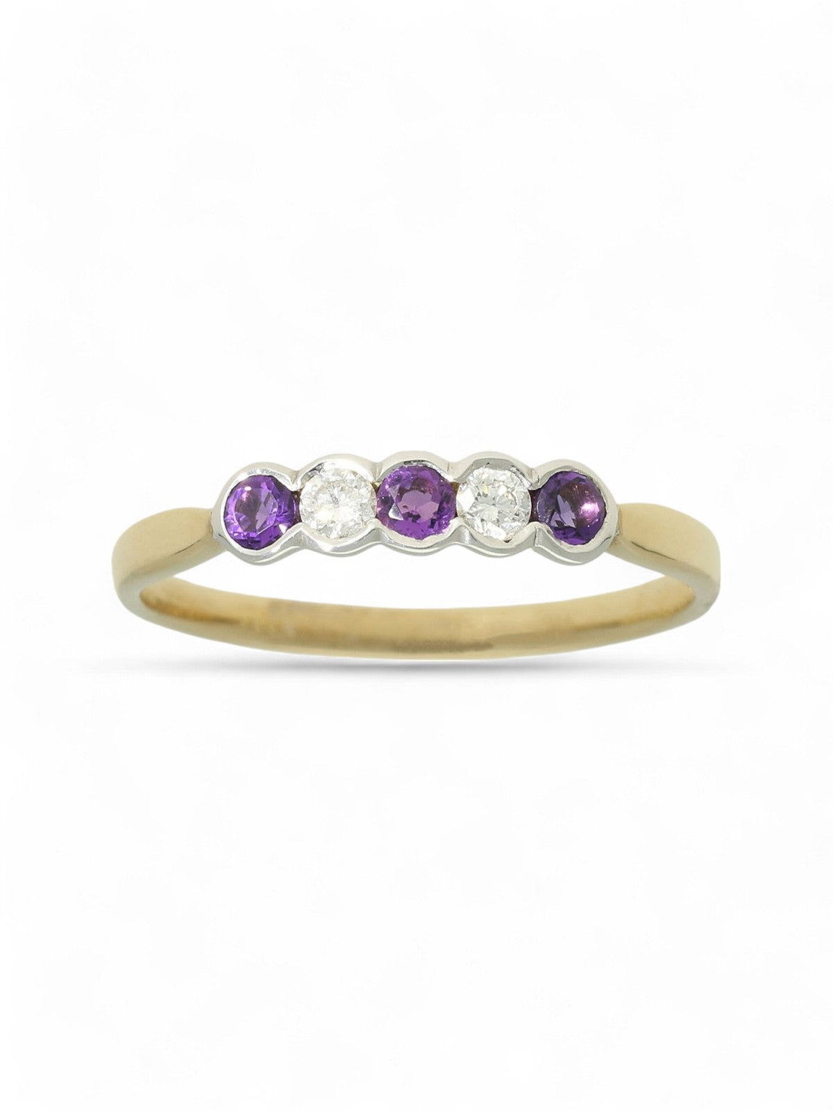 Amethyst & Diamond Five Stone Ring in 9ct Yellow & White Gold