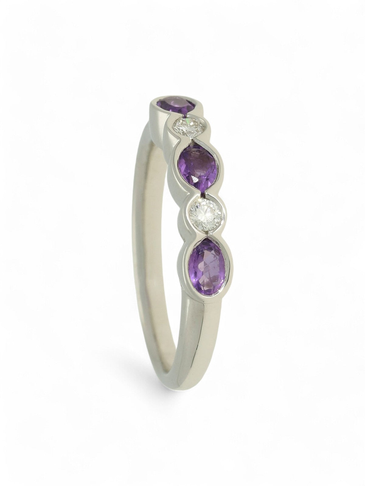 Amethyst & Diamond Half Eternity Ring in 9ct White Gold