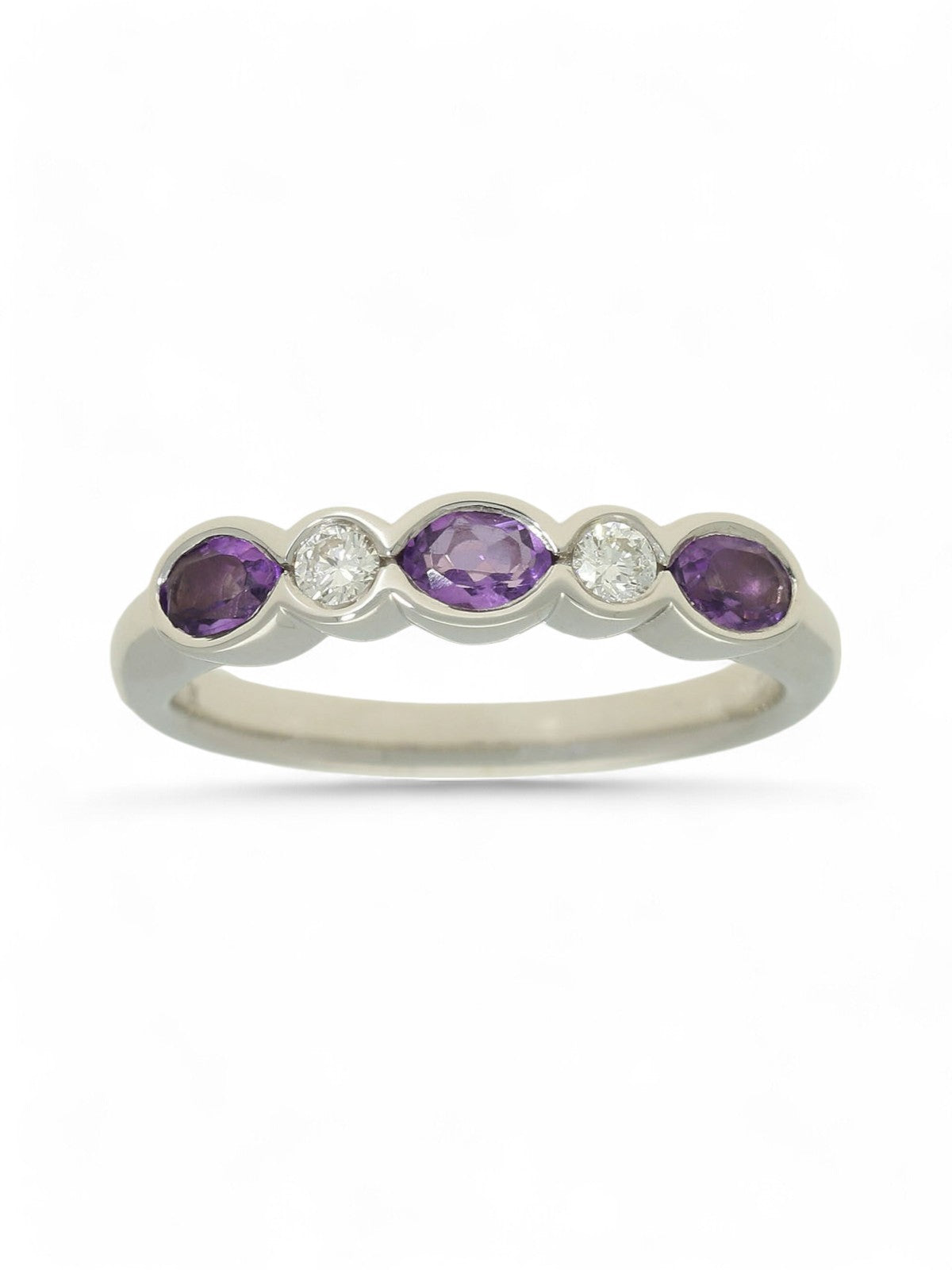 Amethyst & Diamond Half Eternity Ring in 9ct White Gold