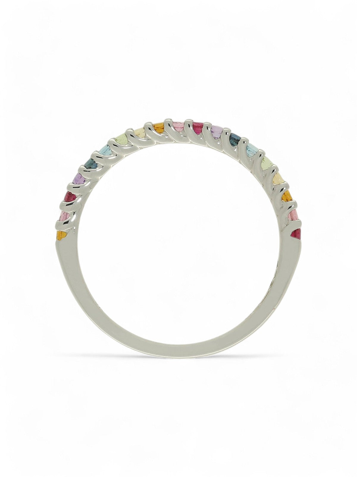 Mixed Rainbow Gemstone Half Eternity Ring in 9ct White Gold