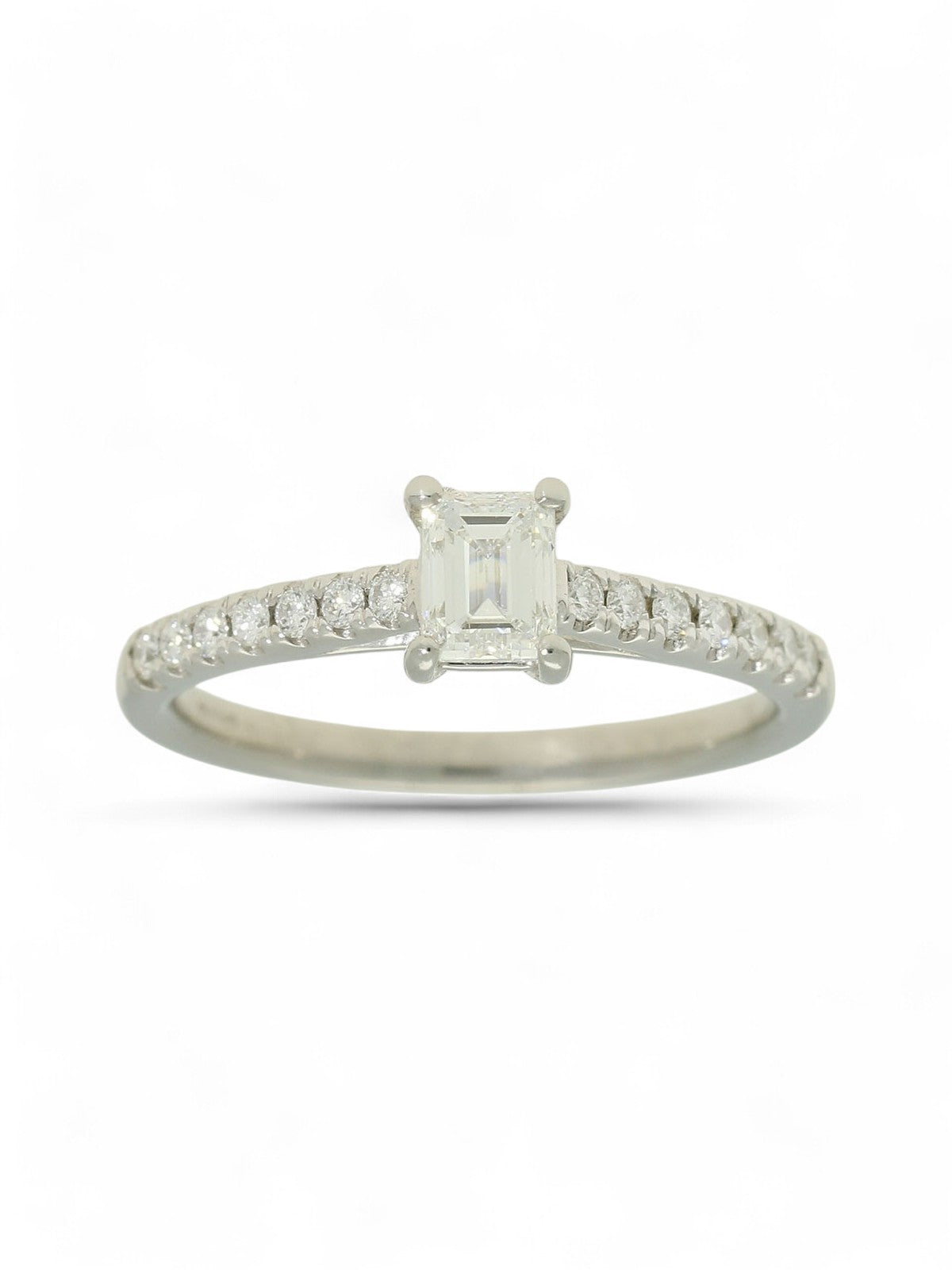 SALE Diamond Solitaire Engagement Ring "The Zara Collection" Certificated 0.50ct Emerald Cut in Platinum with Diamond Set Shoulders