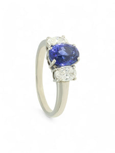 Sapphire & Diamond Three Stone Ring in Platinum