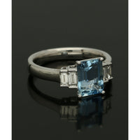 Aquamarine & Diamond Emerald Cut Five Stone Ring in Platinum