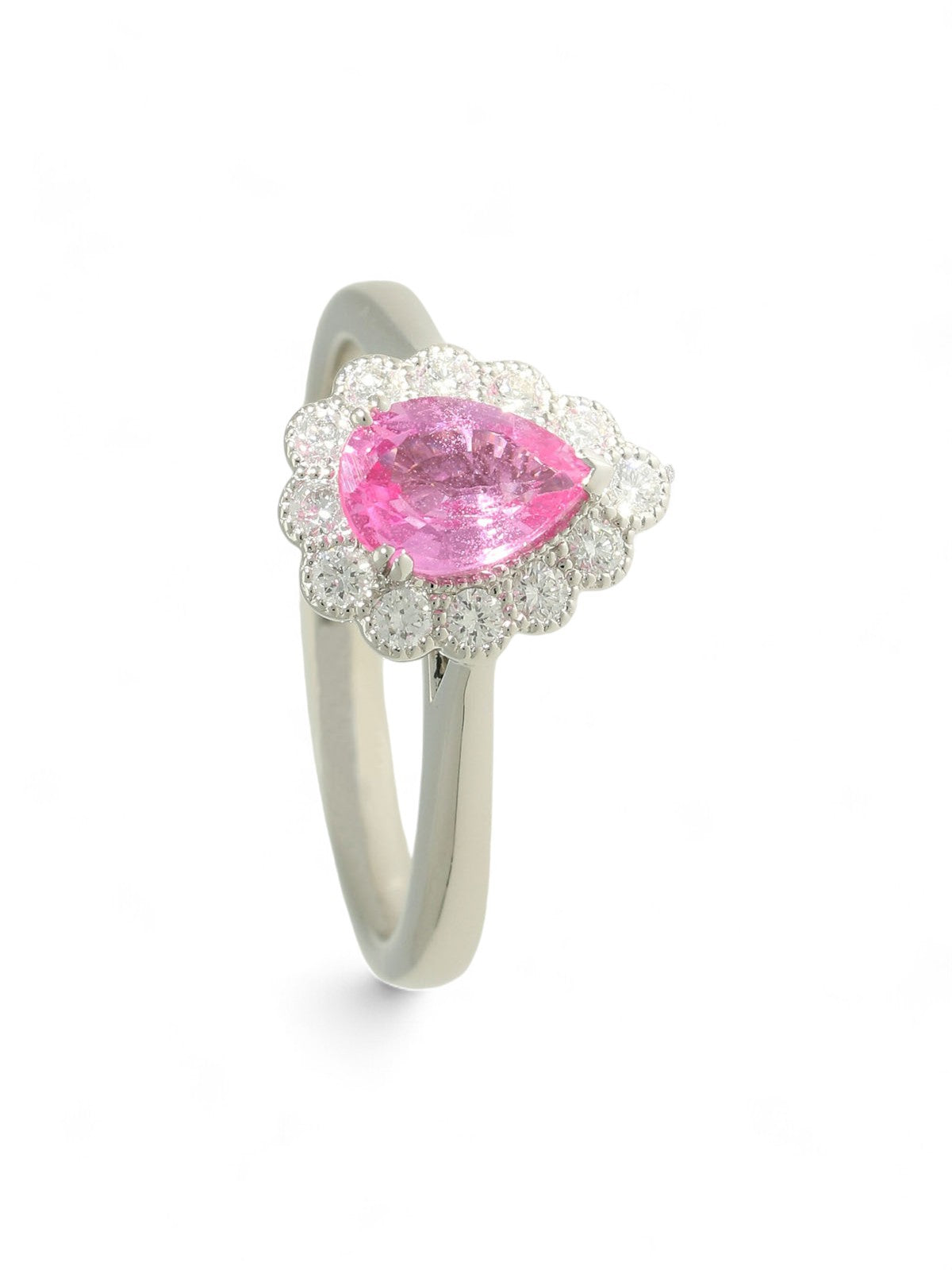 Pink Sapphire & Diamond Pear Cluster Ring in Platinum