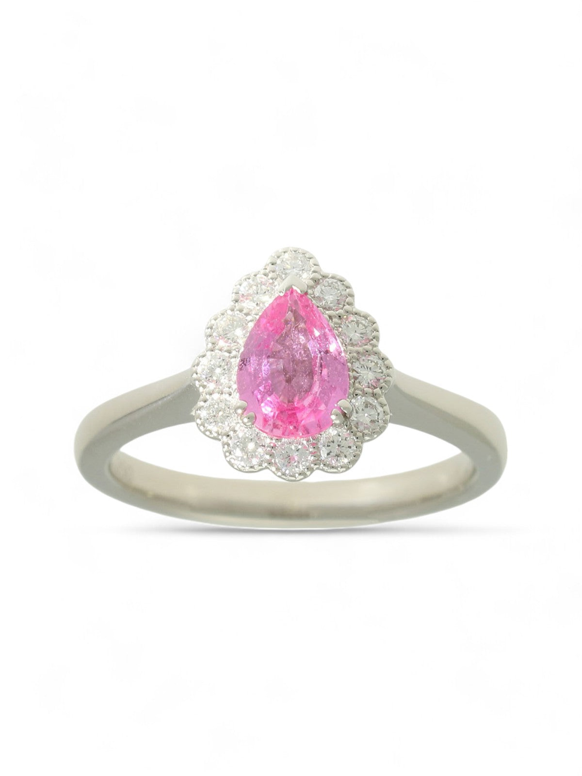 Pink Sapphire & Diamond Pear Cluster Ring in Platinum