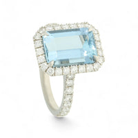 Aquamarine & Diamond Cluster Ring in Platinum with Diamond Shoulders