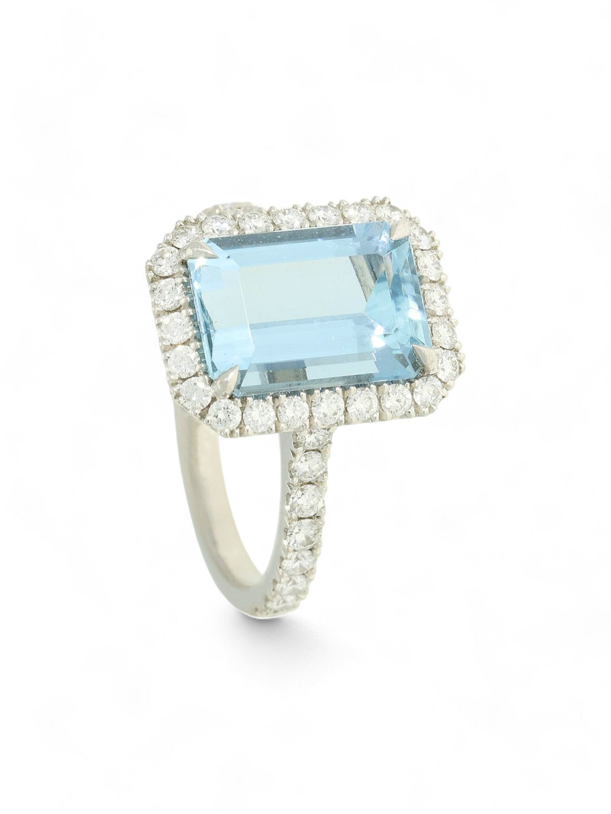 Aquamarine & Diamond Cluster Ring in Platinum with Diamond Shoulders