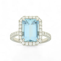 Aquamarine & Diamond Cluster Ring in Platinum with Diamond Shoulders