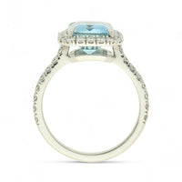 Aquamarine & Diamond Cluster Ring in Platinum with Diamond Shoulders