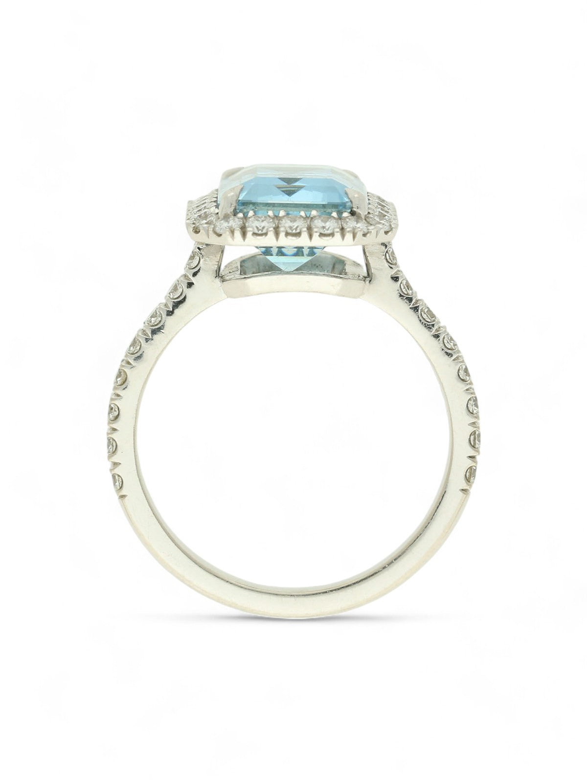 Aquamarine & Diamond Cluster Ring in Platinum with Diamond Shoulders