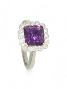 Amethyst and Diamond Cluster Ring in 18ct Yellow Gold and Platinum