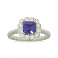 Tanzanite & Diamond Cluster Ring in Platinum and 18ct Yellow Gold