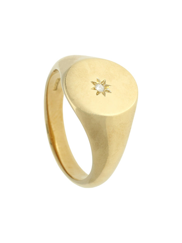 9ct Yellow Gold & Diamond Heavy Oxford Oval Signet Ring