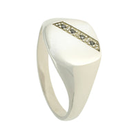 9ct White Gold & Black Diamond Medium Cushion Signet Ring