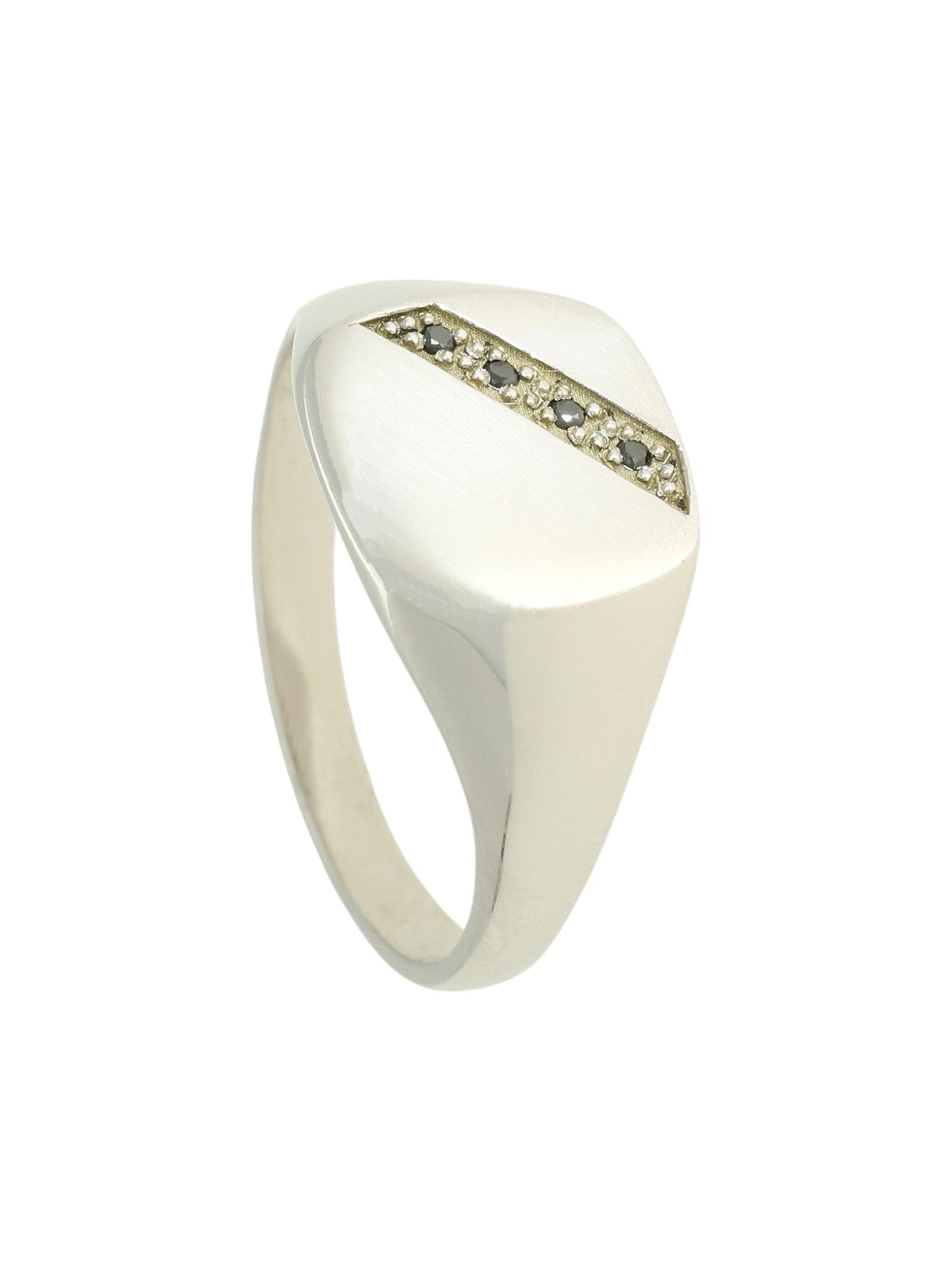 9ct White Gold & Black Diamond Medium Cushion Signet Ring