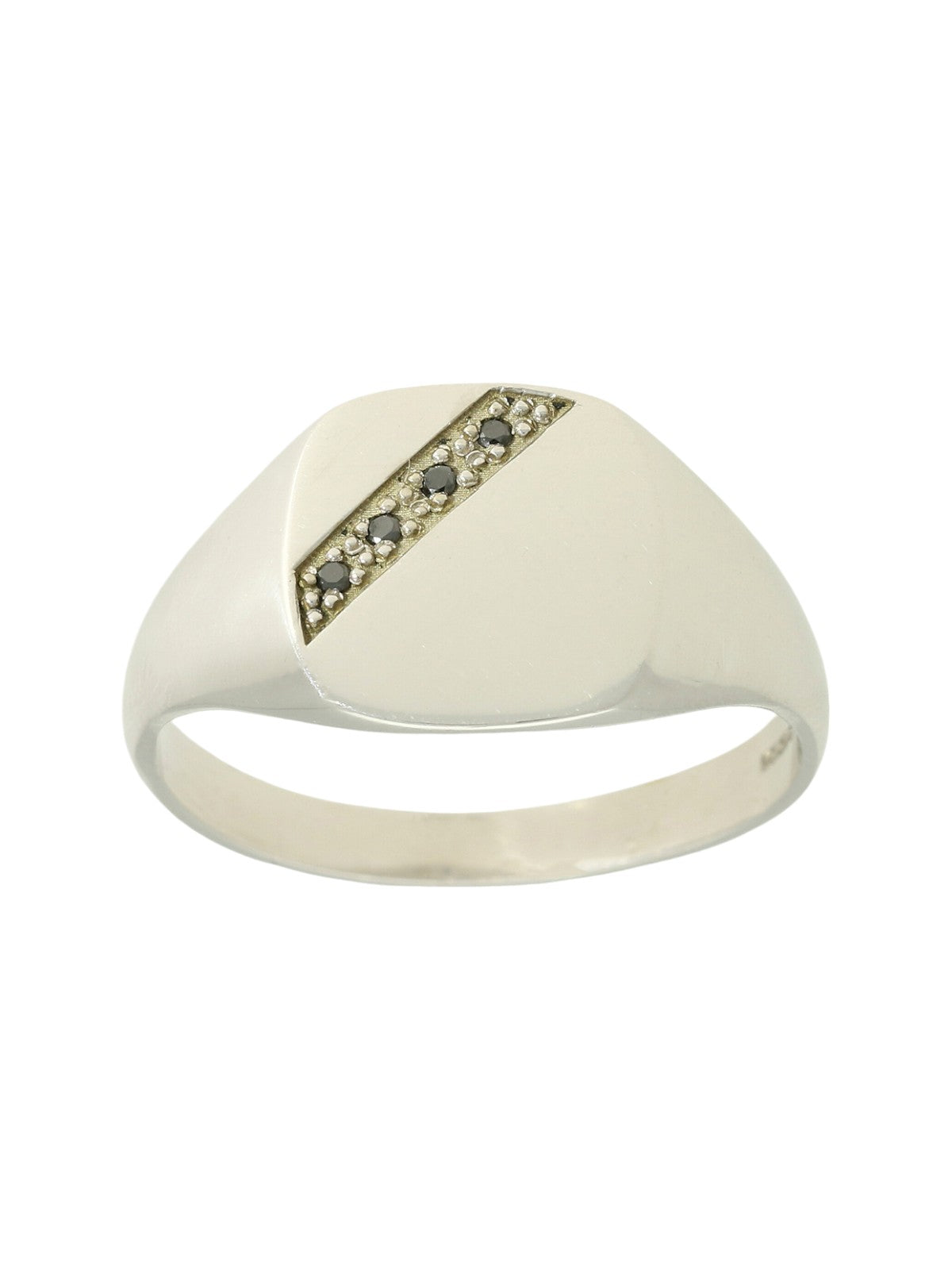 9ct White Gold & Black Diamond Medium Cushion Signet Ring