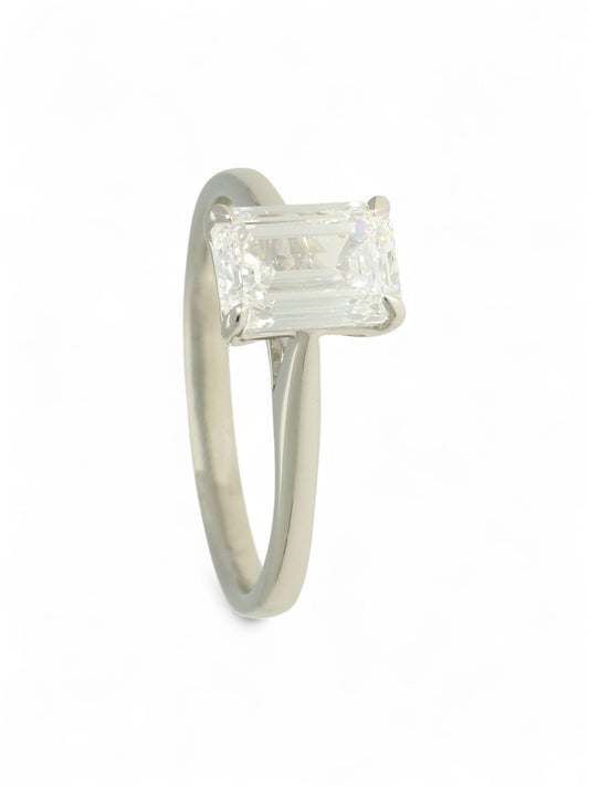 Lab Grown Diamond Solitaire Ring 1.50ct Emerald Cut in Platinum