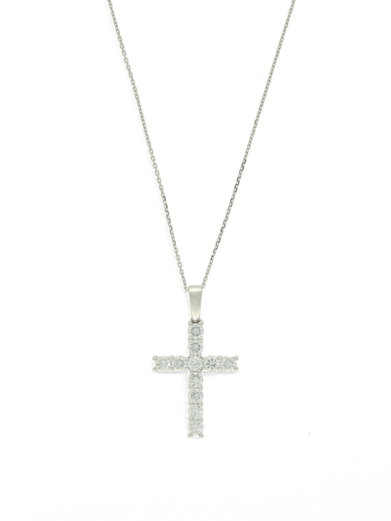 Lab Grown Diamond Round Brilliant Cut Cross Pendant Necklace 1.00ct in 9ct White Gold