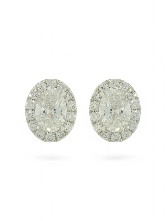 Lab Grown Diamond Halo Earrings 2.00ct Oval Cut in 18ct White Gold
